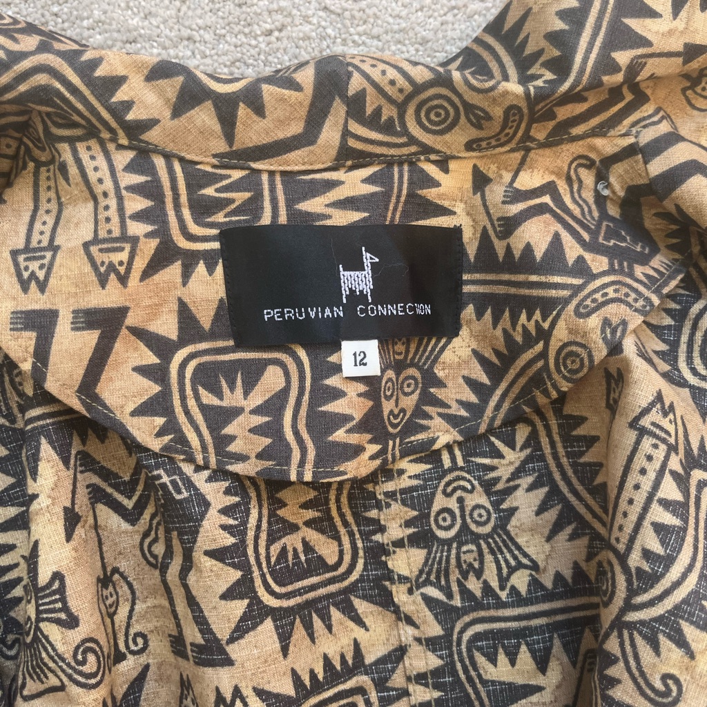 Peruvian Connection Tribal Print Long Sleeve Shirt Maxi Dress Size 12 Or Medium — image 4 of 7